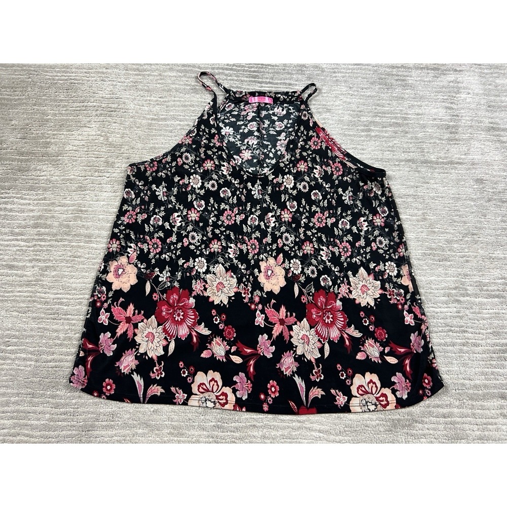 Social Teen Top Junior XL Black Cami Floral Sleeveless Y2K Halter Spagetti Strap
